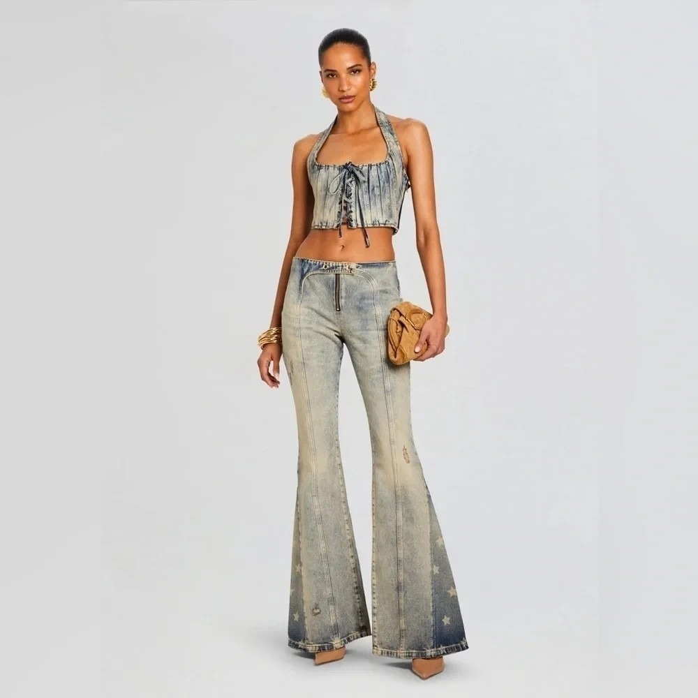 RETROFETE Womens Dream Pants Jeans Blue Grey Flare Flat Size 28